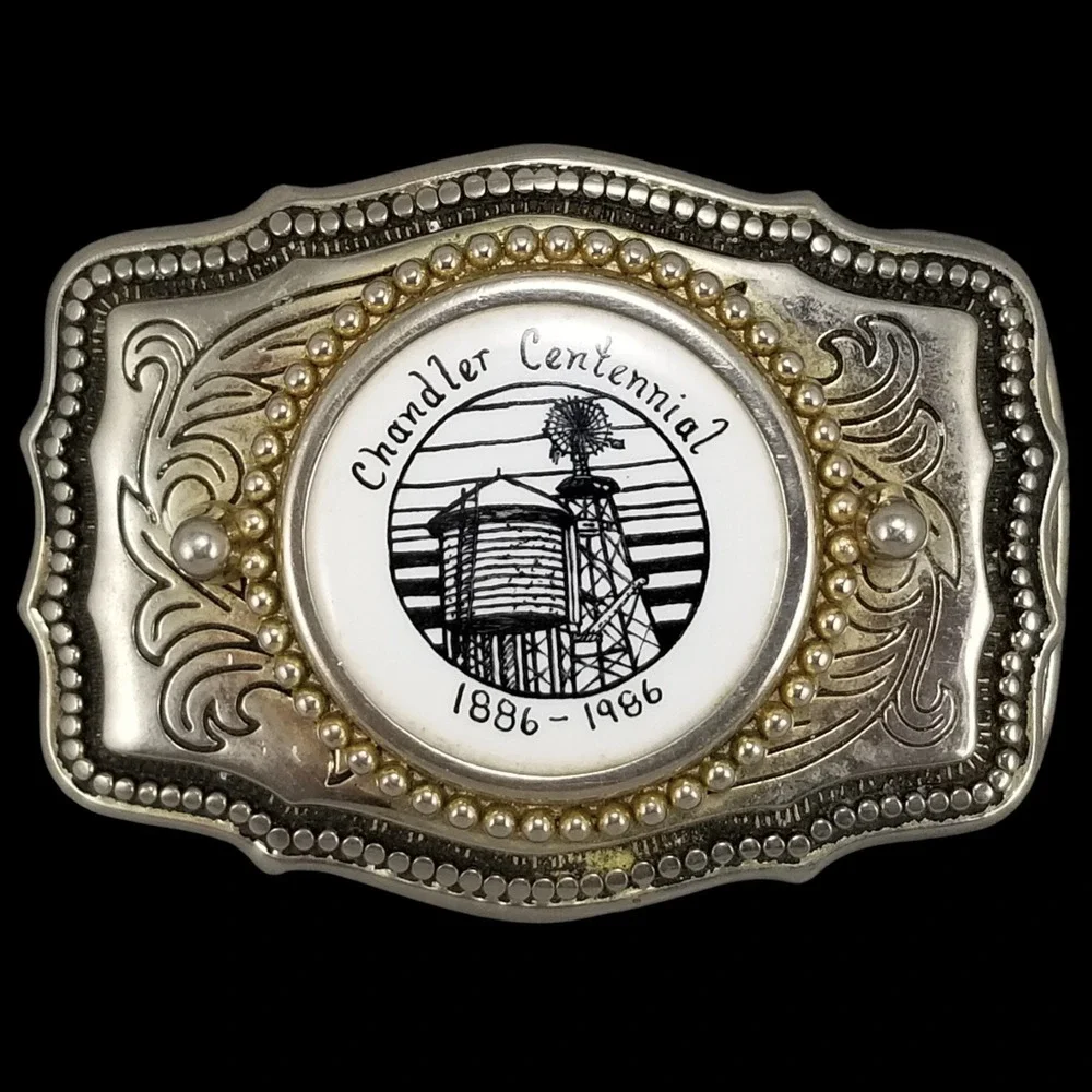 Chandler Centennial 1886 1986 Western‎ Belt Buckle Water Tower Windmill USA Made